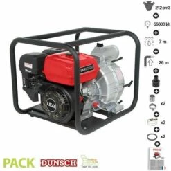 Motopompe Thermique Eaux Chargées Ou Boueuses 5,6Cv 212cm3 Débit 66000 L/h LEA LE71212-80D - Rouge