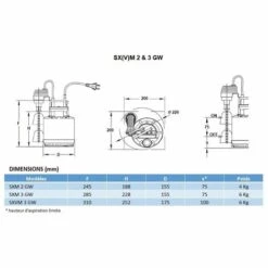 Pompe FLYGT SXM 2 GW Vide Cave STEELINOX - 8 M3/h - 7 M - Mono 230V - 50Hz - 0,25 KW- Auto -Promos Pompe Boutique 19625221 3
