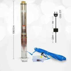 Grandmaster - Pompe Immergée, Pompe Pour Puit 1100W/1.5HP, 10.5m3/h, 2", Acier Inoxydable, Profondeur Maximale 40m, Câble 22m, 2850RPM, IP68, 16 Roues En Plastique, Pompe De Forage -Promos Pompe Boutique 19855140 4