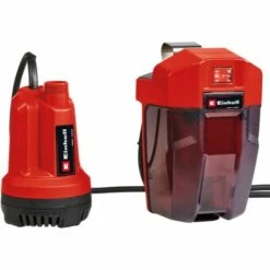 Einhell Pompe D’évacuation D’eau Claire Sans Fil GE-SP 18 Li-Solo Power X-Change (18V, Débit 5000 L/h, Profondeur D’immersion Max. 4 M, Boîtier De Batterie Flexible) Livré Sans Batterie Ni Chargeur