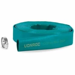 VONROC Kit Tuyau Plat Pour Pompes Submersibles - Tuyau à Pression - Universel - 10m X 32 Mm – Avec Collier De Serrage