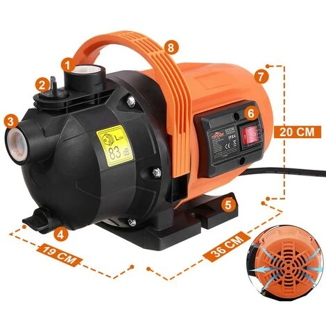 JMAX Pompe D'arrosage De Surface (600W, Débit Max. 3200 L/h, Hauteur De Refoulement 35m, Interrupteur Marche/arrêt, Poignée De Transport) 6 JMAX Pompe D'arrosage De Surface (600W, Débit Max. 3200 L/h, Hauteur De Refoulement 35m, Interrupteur Marche/arrêt, Poignée De Transport) – Image 4