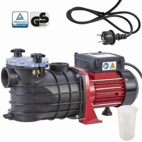 AREBOS Pompe De Filtration Pour Piscine 11.000l/h | Filtre à Sable | 600W | Fonctionnement Silencieux | Sans Entretien - Noir / Rouge 2 AREBOS Pompe De Filtration Pour Piscine 11.000l/h | Filtre à Sable | 600W | Fonctionnement Silencieux | Sans Entretien - Noir / Rouge
