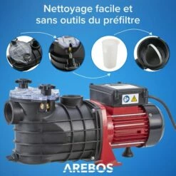 AREBOS Pompe De Filtration Pour Piscine 11.000l/h | Filtre à Sable | 600W | Fonctionnement Silencieux | Sans Entretien - Noir / Rouge 9 AREBOS Pompe De Filtration Pour Piscine 11.000l/h | Filtre à Sable | 600W | Fonctionnement Silencieux | Sans Entretien - Noir / Rouge -Promos Pompe Boutique 56096355 4
