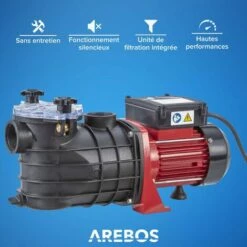 AREBOS Pompe De Filtration Pour Piscine 11.000l/h | Filtre à Sable | 600W | Fonctionnement Silencieux | Sans Entretien - Noir / Rouge 10 AREBOS Pompe De Filtration Pour Piscine 11.000l/h | Filtre à Sable | 600W | Fonctionnement Silencieux | Sans Entretien - Noir / Rouge -Promos Pompe Boutique 56096355 5