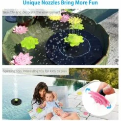 LIFCAUSAL Fontaine Solaire Pompe Flottante, Bain D'Oiseaux à énergie Solaire Fontaines Flottantes Fontaine D'extérieur Sans Brosse Pompe à Eau Pour Piscine Bassin Jardin Patio, Avec 5 Buses De Type Fleur, 6V 1W -Promos Pompe Boutique 60093518 4