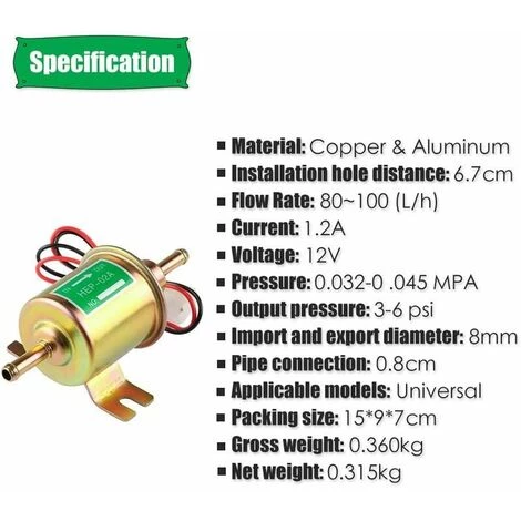 GRID COOL Universal Automotive Modifié HEP-02A 12V Heavy Duty Pompe à Carburant électrique Métal Pour Essence Et Diesel(D'or) 4 GRID COOL Universal Automotive Modifié HEP-02A 12V Heavy Duty Pompe à Carburant électrique Métal Pour Essence Et Diesel(D'or) – Image 2