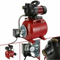 AREBOS Station Pompe Domestique | Surpresseur Avec Reservoir | 3500 L/h | 1000W | Polypropylène | 19L - Rouge