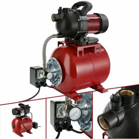 AREBOS Station Pompe Domestique | Surpresseur Avec Reservoir | 3500 L/h | 1000W | Polypropylène | 19L - Rouge 3 AREBOS Station Pompe Domestique | Surpresseur Avec Reservoir | 3500 L/h | 1000W | Polypropylène | 19L - Rouge