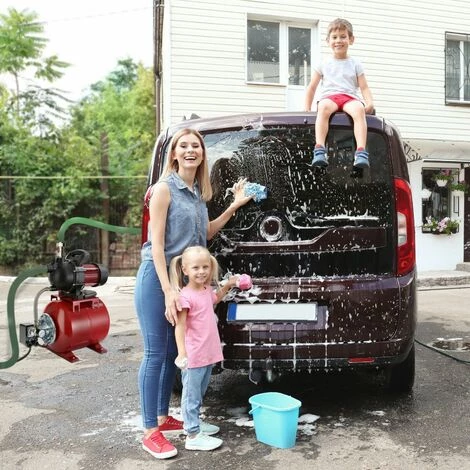 AREBOS Station Pompe Domestique | Surpresseur Avec Reservoir | 3500 L/h | 1000W | Polypropylène | 19L - Rouge 4 AREBOS Station Pompe Domestique | Surpresseur Avec Reservoir | 3500 L/h | 1000W | Polypropylène | 19L - Rouge – Image 2