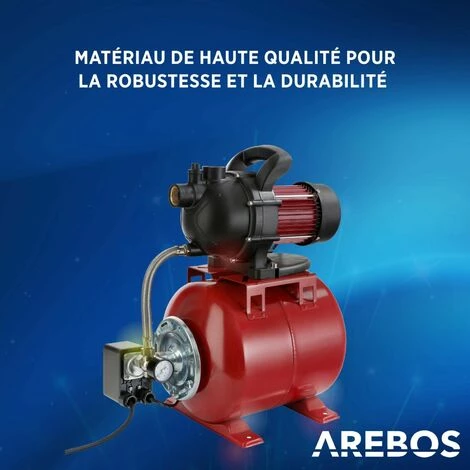 AREBOS Station Pompe Domestique | Surpresseur Avec Reservoir | 3500 L/h | 1000W | Polypropylène | 19L - Rouge 5 AREBOS Station Pompe Domestique | Surpresseur Avec Reservoir | 3500 L/h | 1000W | Polypropylène | 19L - Rouge – Image 3